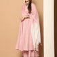 Women Pink Woven Design Flared Kurta with Palazzos & With Dupatta ( JOKPL D59P 1553 Pink )