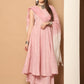 Women Pink Woven Design Flared Kurta with Palazzos & With Dupatta ( JOKPL D59P 1553 Pink )