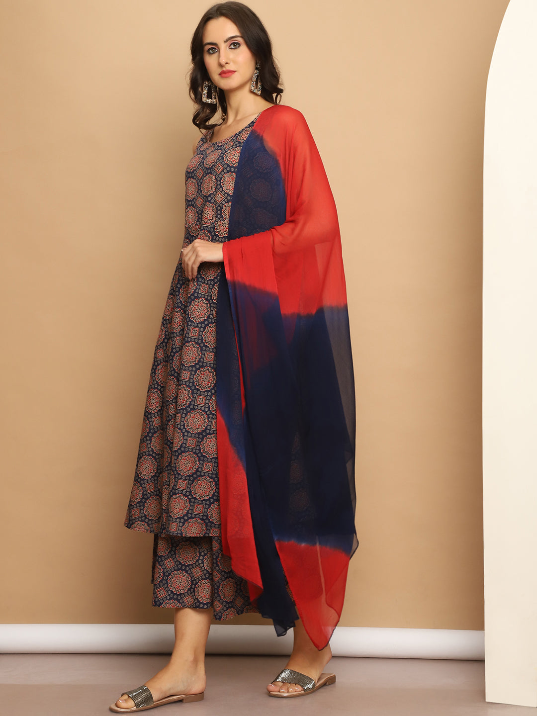 Printed flared kurta pallazos dupatta set