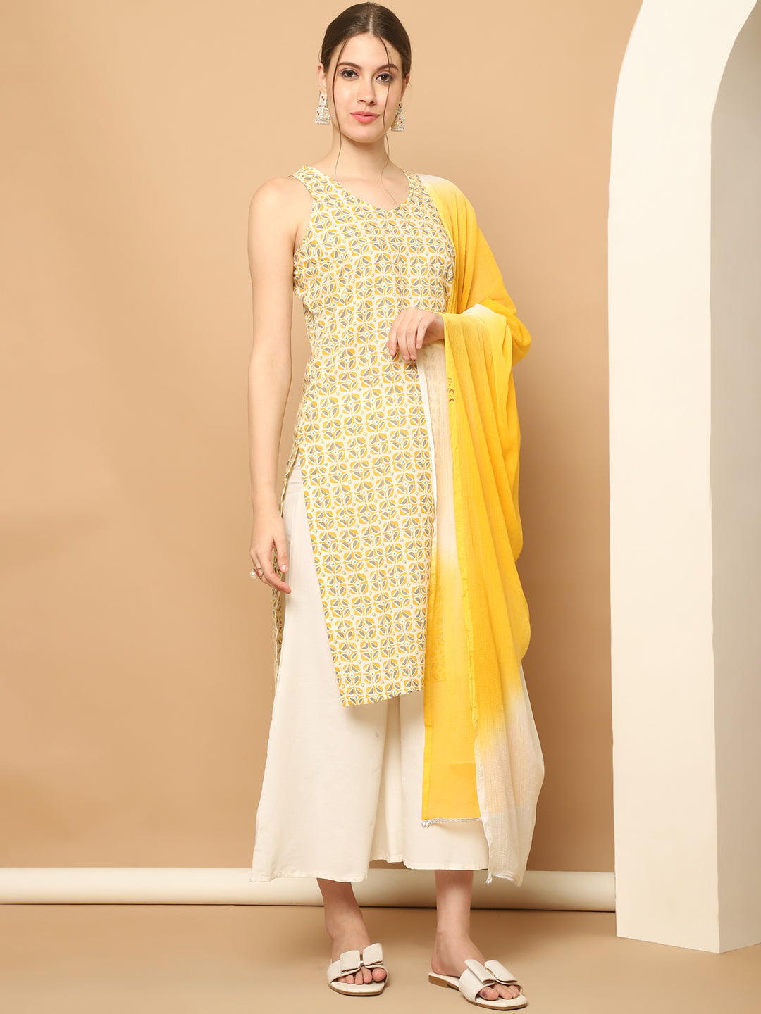 Printed Rayon Yellow Kurta with Palazzos & With Dupatta ( JOKPL D64L 1561 Lemon )