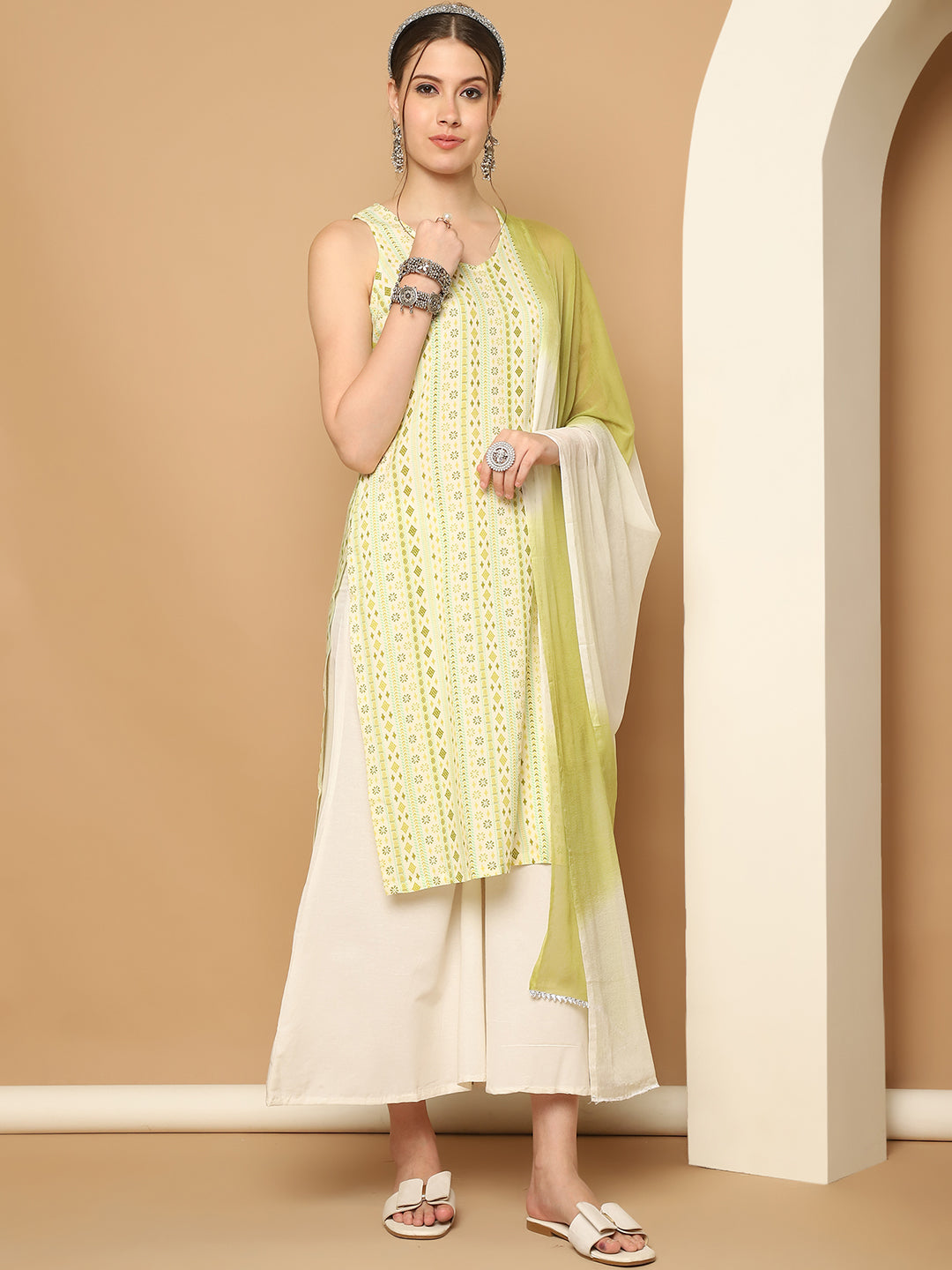 Printed Green Rayon Kurta with Palazzos & With Dupatta ( JOKPL D65G 1561 Green )