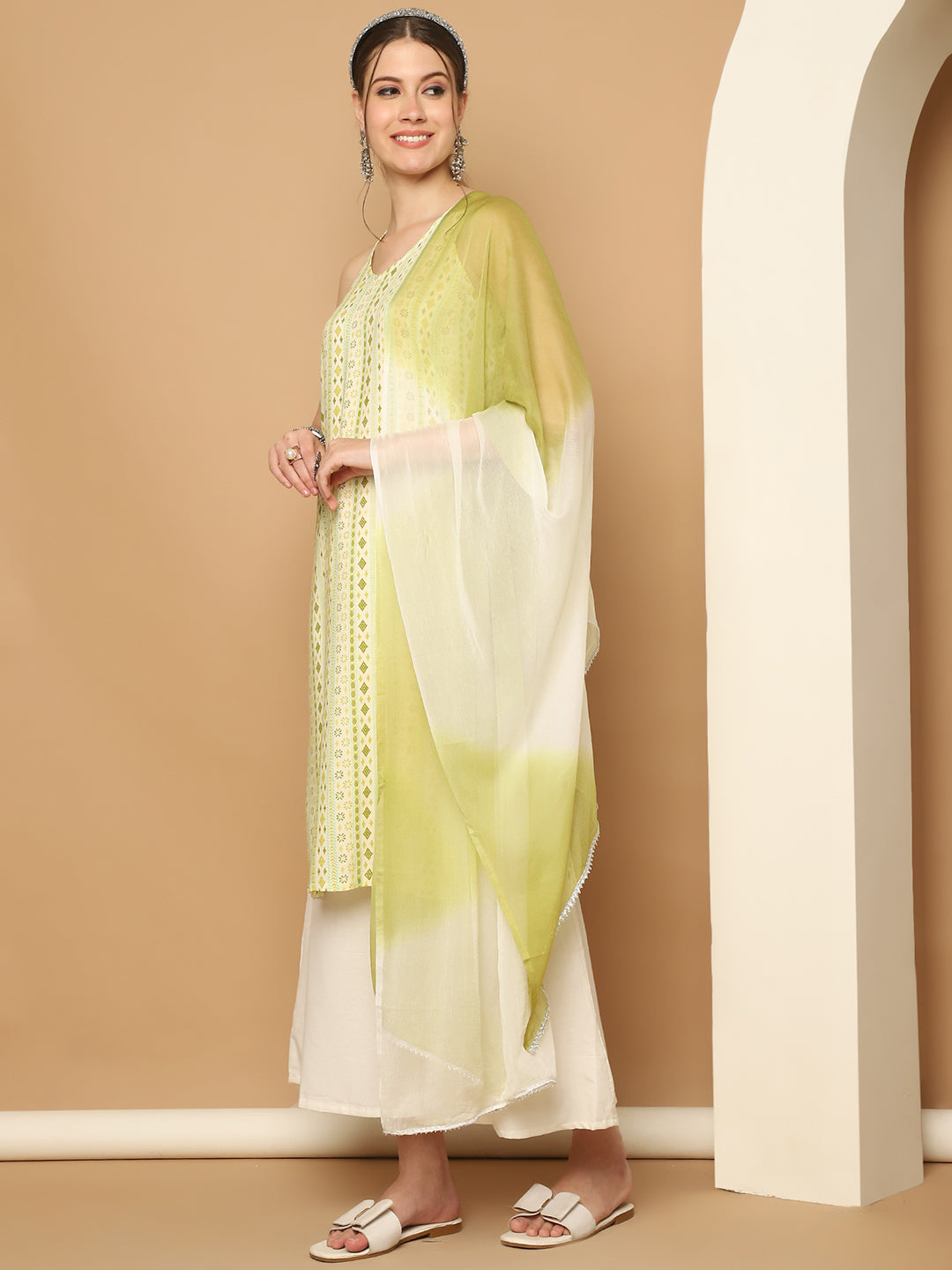 Printed Green Rayon Kurta with Palazzos & With Dupatta ( JOKPL D65G 1561 Green )