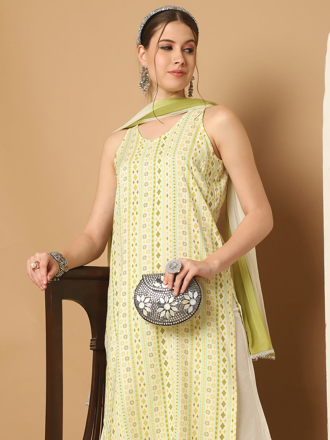 Printed Green Rayon Kurta with Palazzos & With Dupatta ( JOKPL D65G 1561 Green )