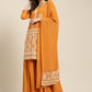 Women Orange & Silver Ethnic Motifs Foil Printed Straight Kurta Sharara Dupatta ( JOKPS D32O 1444 Orange )