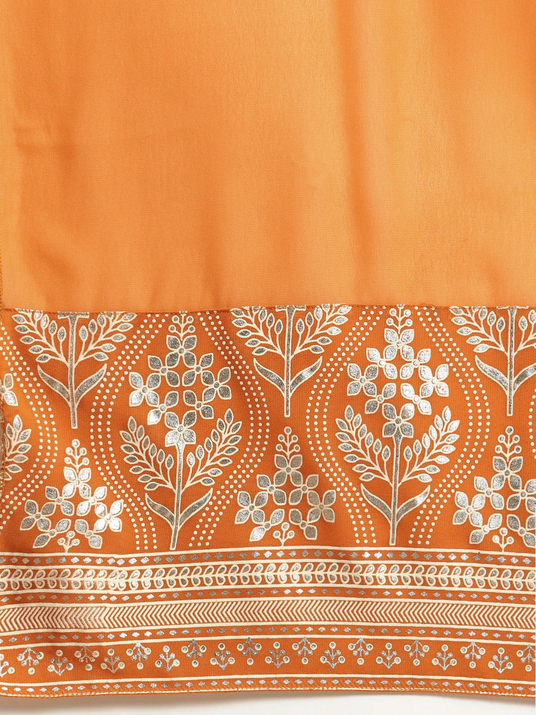 Women Orange & Silver Ethnic Motifs Foil Printed Straight Kurta Sharara Dupatta