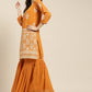 Women Orange & Silver Ethnic Motifs Foil Printed Straight Kurta Sharara Dupatta ( JOKPS D32O 1444 Orange )