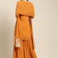 Women Orange & Silver Ethnic Motifs Foil Printed Straight Kurta Sharara Dupatta ( JOKPS D32O 1444 Orange )