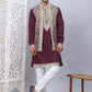 Men's Embroidered Waistcoat and Kurta Pyjama. ( JOKPWCS W 5054Maroon )