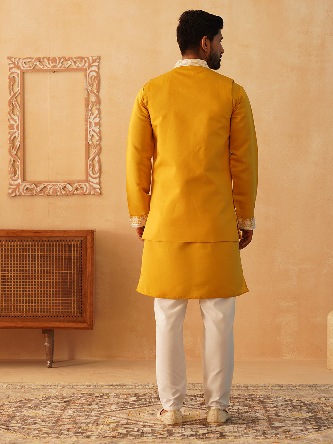 Men's Embroidered Waistcoat and Kurta Pyjama. ( JOKPWCS W 5054Mustard )