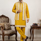 Men's Embroidered Waistcoat and Kurta Set. ( JOKPWCS MC 5054Mustard )