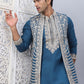 Men's Embroidered Waistcoat and Kurta Pyjama. ( JOKPWCS W 5054Peacock )