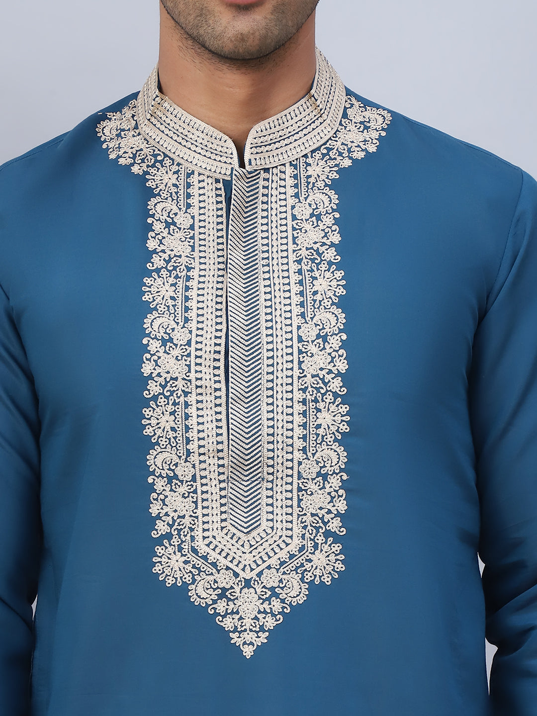 Men's Embroidered Waistcoat and Kurta Pyjama. ( JOKPWCS W 5054Peacock )