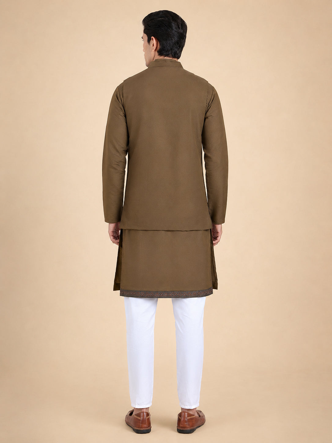 Embroidered Waistcoat & Solid Kurta Pyjama For Men