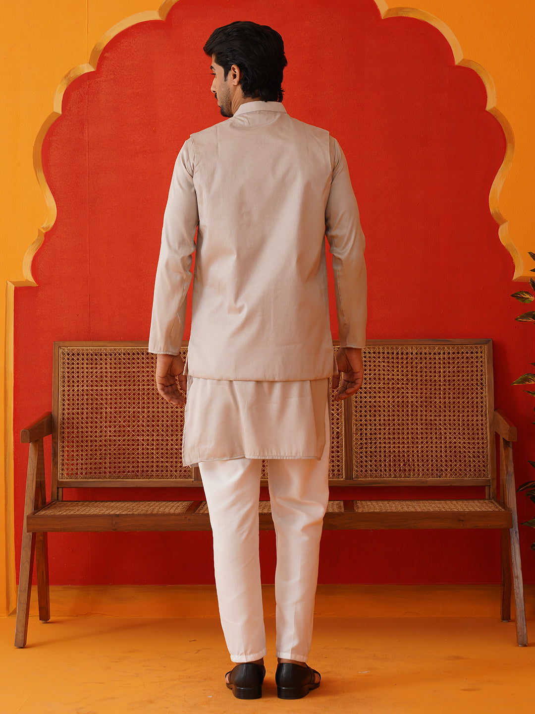 Embroidered Waistcoat & Solid Kurta Pyjama For Men ( JOKPWCS 5106Bronze ) [FF] [F-4-5]