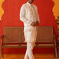 Embroidered Waistcoat & Solid Kurta Pyjama For Men ( JOKPWCS 5106Off-White )