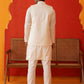 Embroidered Waistcoat & Solid Kurta Pyjama For Men ( JOKPWCS 5106Off-White )