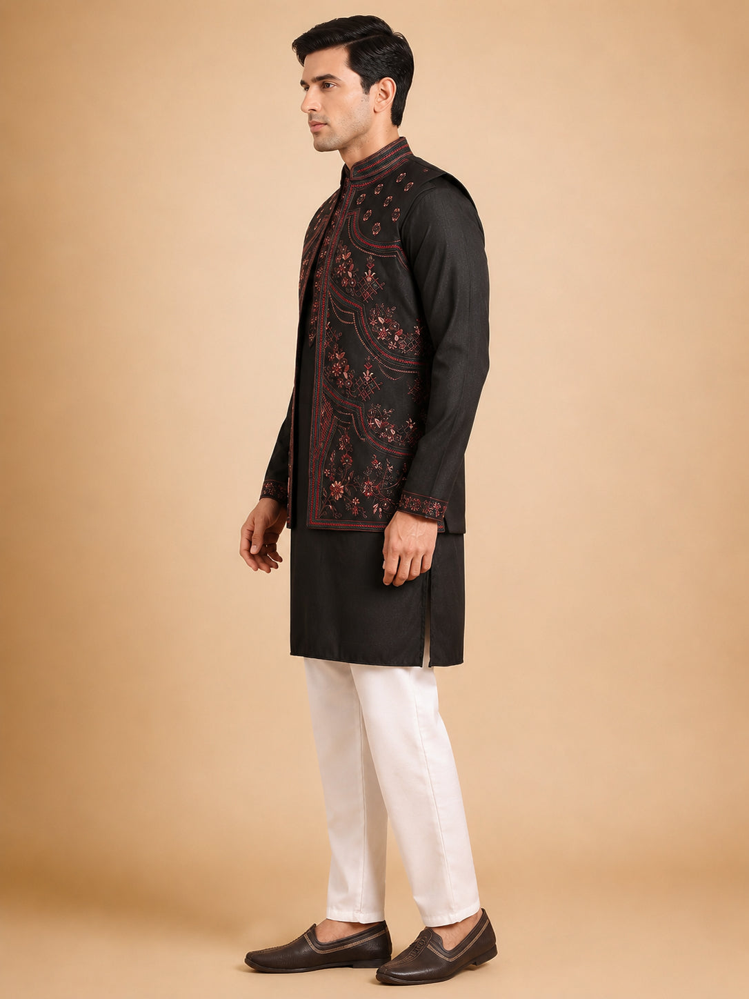 Embroidered Waistcoat and Kurta Pyjama For Men