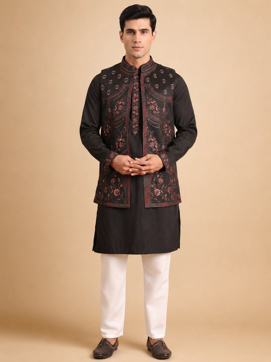 Embroidered Waistcoat and Kurta Pyjama For Men