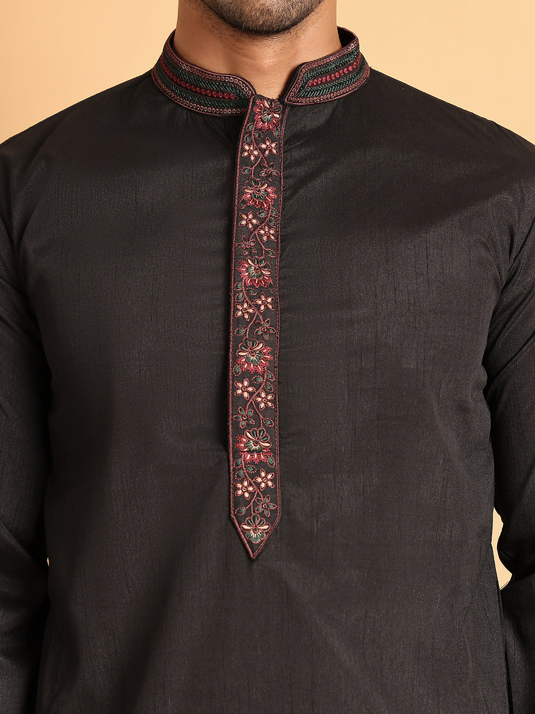 Embroidered Waistcoat and Kurta Pyjama For Men ( JOKPWCS 5114Black )