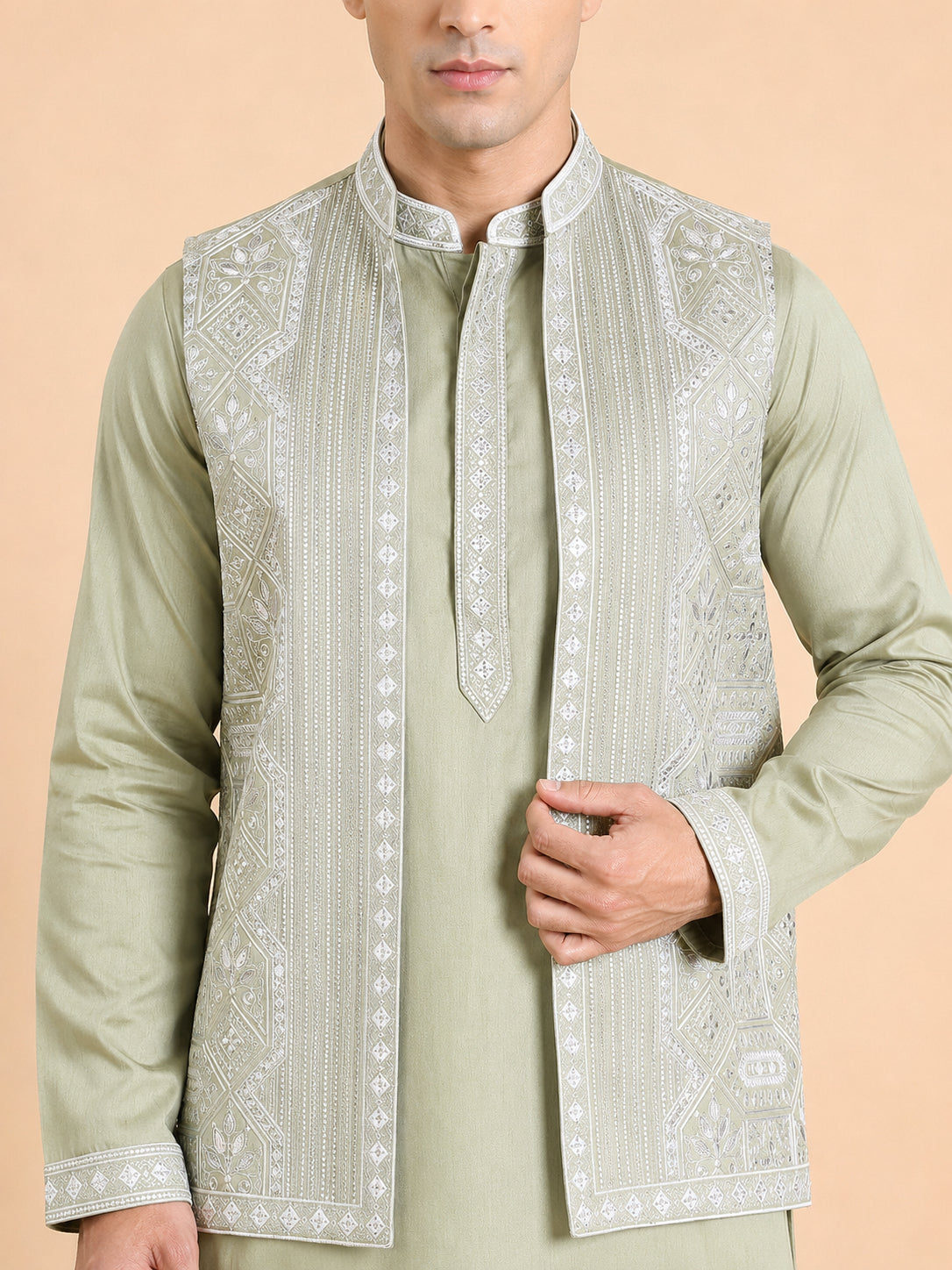 Embroidered Waistcoat and Kurta Pyjama For Men