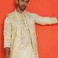 Embroidered Waistcoat and Kurta Pyjama For Men ( JOKPWCS 5168 Yellow )
