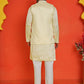 Embroidered Waistcoat and Kurta Pyjama For Men ( JOKPWCS 5168 Yellow )