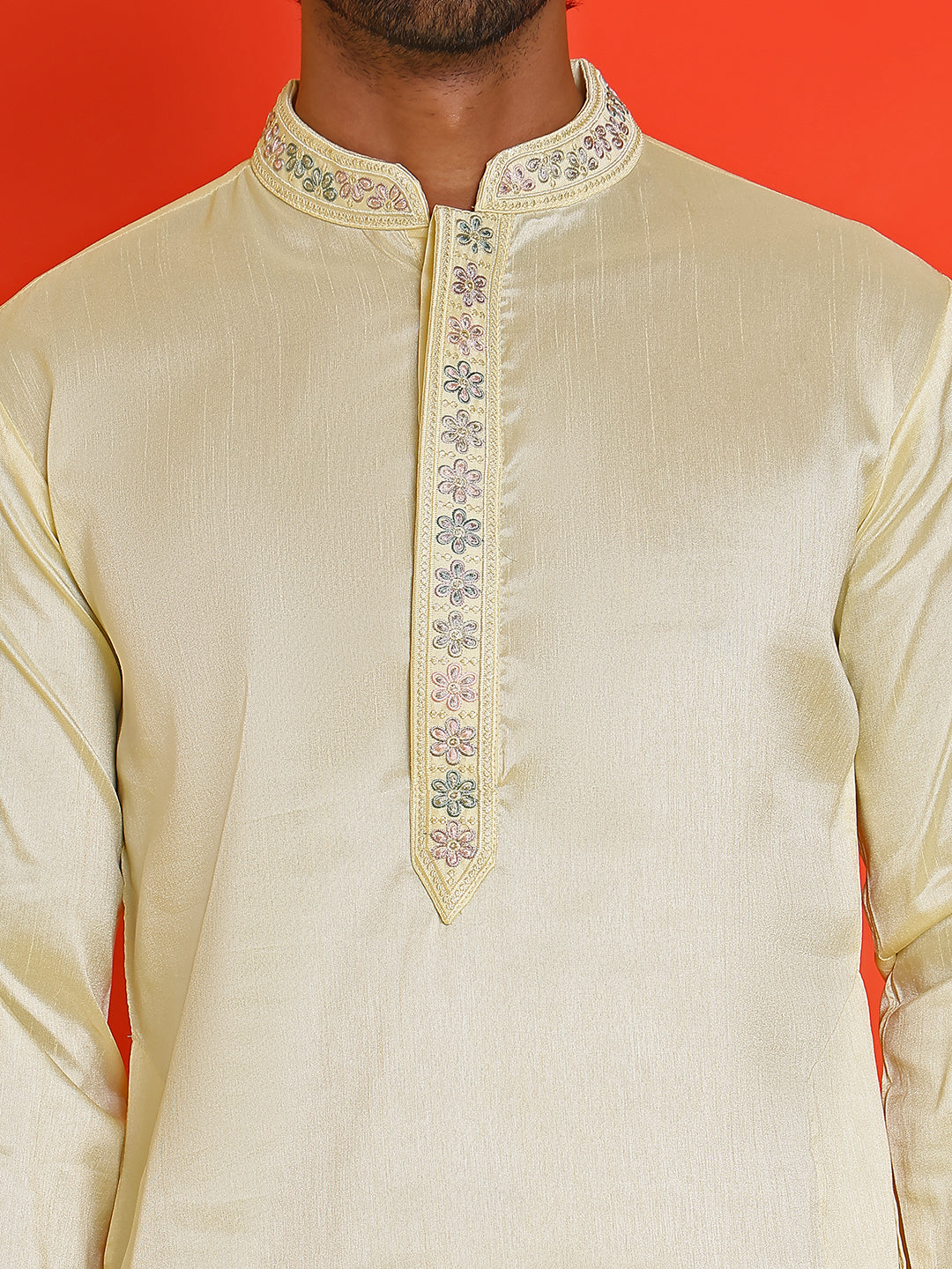 Embroidered Waistcoat and Kurta Pyjama For Men ( JOKPWCS 5168 Yellow )