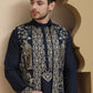 Embroidered Waistcoat and Kurta Pyjama For Men ( JOKPWCS W 5239 Navy )