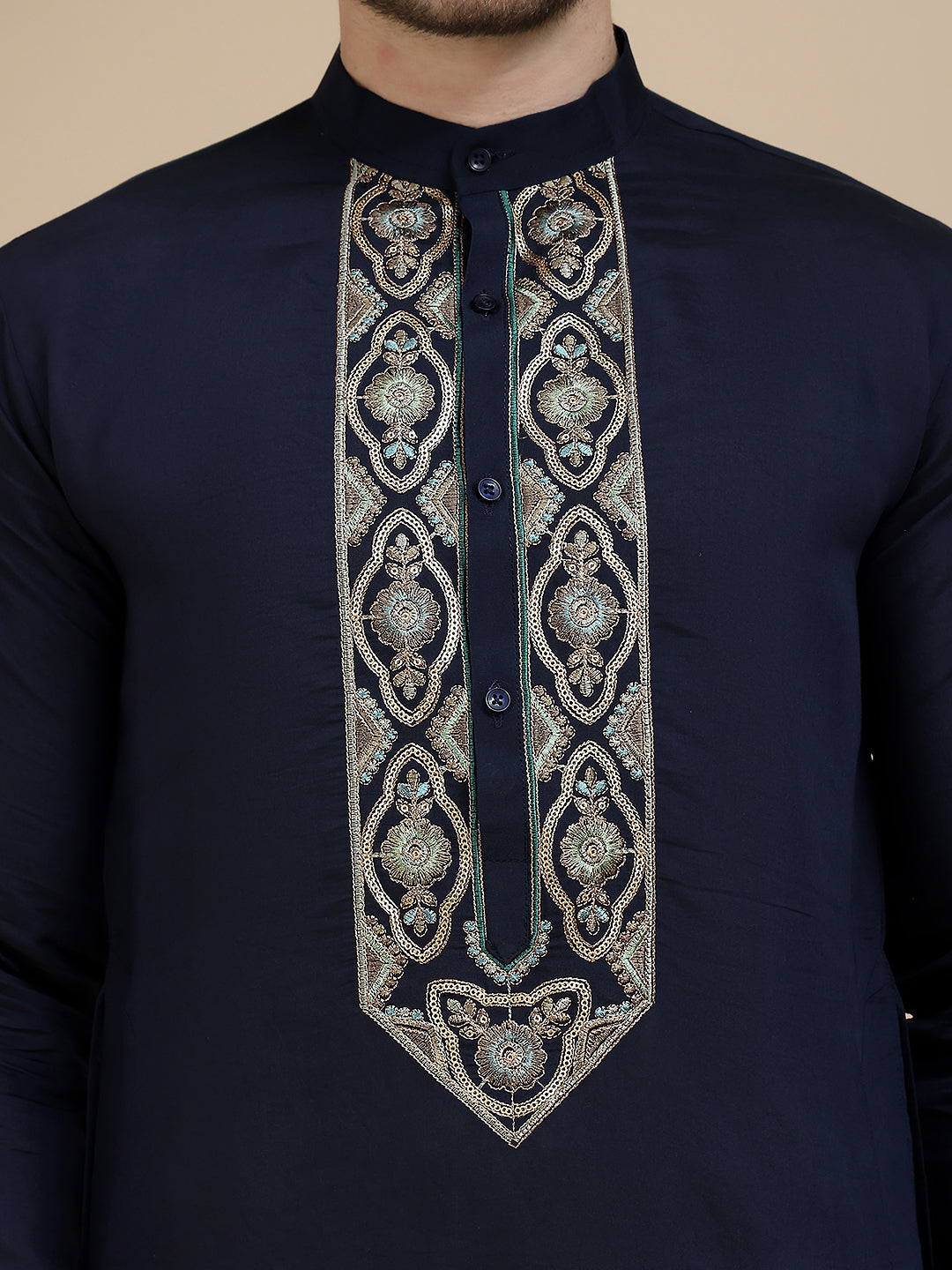 Embroidered Waistcoat and Kurta Pyjama For Men ( JOKPWCS W 5239 Navy )