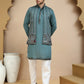 Embroidered Waistcoat and Kurta Pyjama For Men ( JOKPWCS W 5240 Teal )