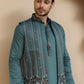 Embroidered Waistcoat and Kurta Pyjama For Men ( JOKPWCS W 5240 Teal )