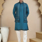 Embroidered Waistcoat and Kurta Pyjama For Men ( JOKPWCS W 5241 Peacock )