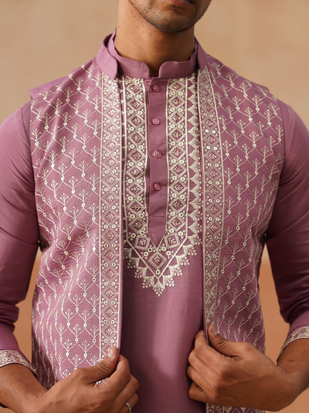 Classic Magenta Kurta Pyjama With Embroidered Waistcoat ( JOKPWCS 5262 Magenta )