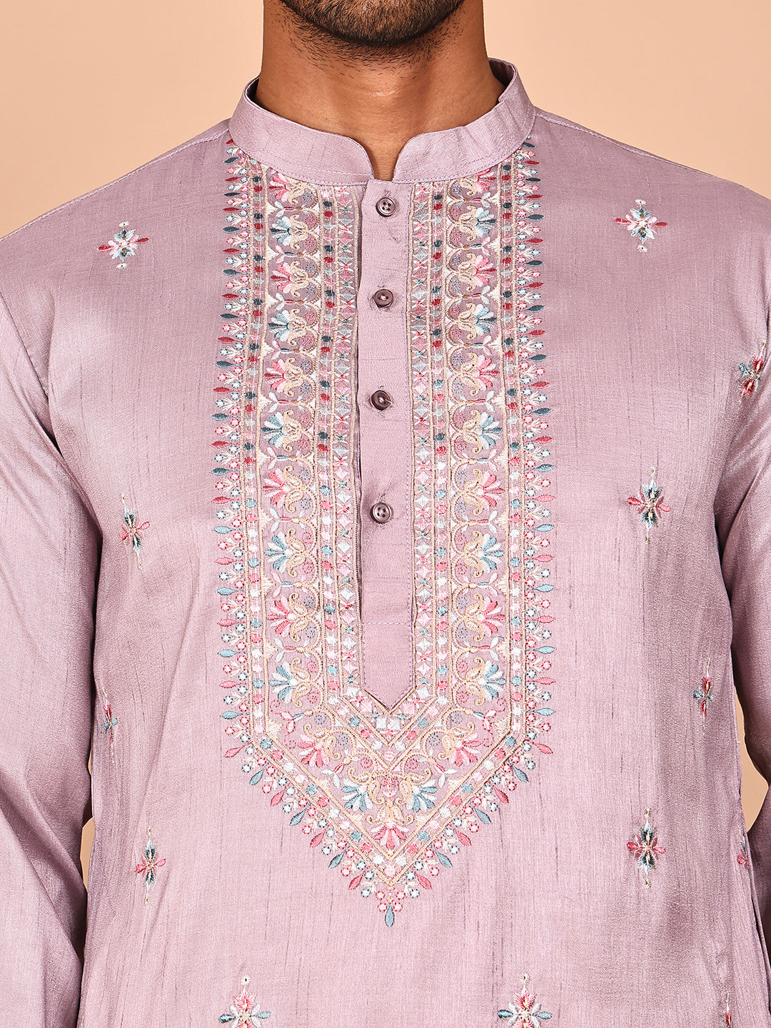 Ethnic Kurta Set with Multicolor Embroidery Jacket (JOKPWCS 5275 Purple ) [FF] [H-7]