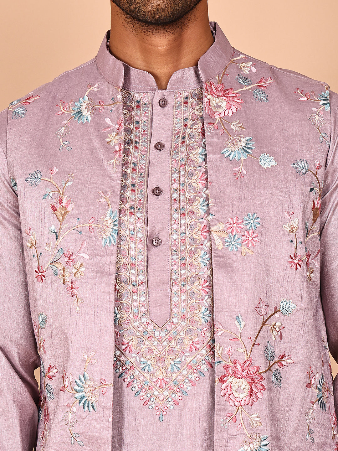 Ethnic Kurta Set with Multicolor Embroidery Jacket (JOKPWCS 5275 Purple ) [FF] [H-7]