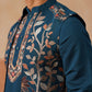 Elegant Leaf Embroidered Waistcoat with Kurta Pyjama ( JOKPWCS 5276 Peacock )