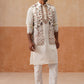 Elegant Leaf Embroidered Waistcoat with Kurta Pyjama ( JOKPWCS 5276 White )