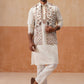 Elegant Leaf Embroidered Waistcoat with Kurta Pyjama ( JOKPWCS 5276 White )