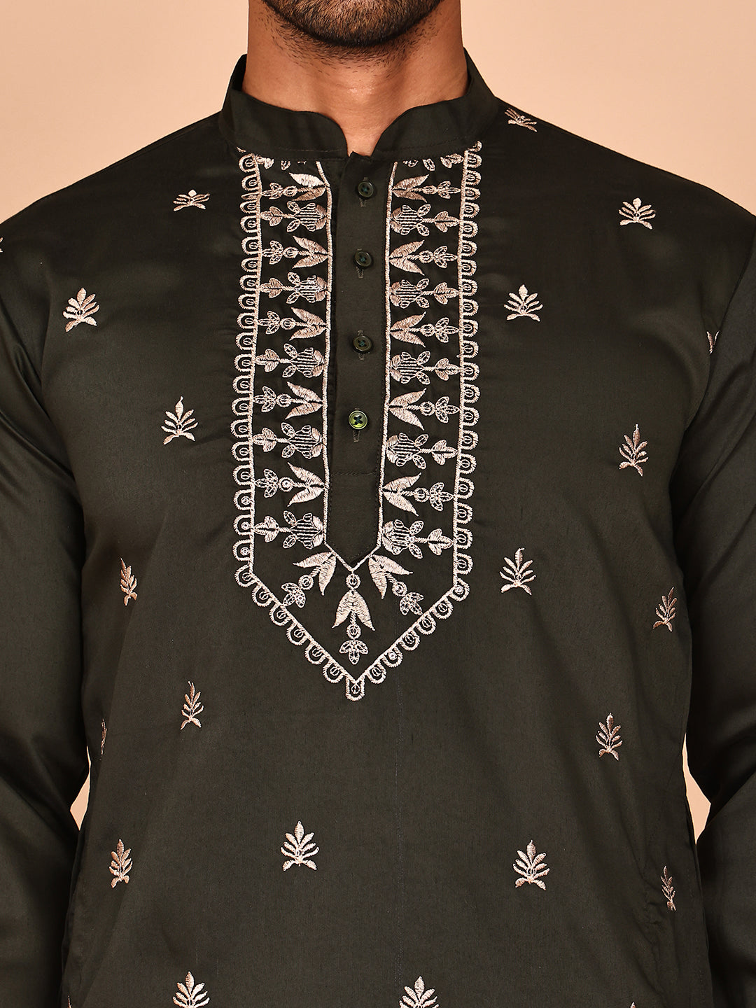 Embroidered Jacket with Classic Olive Kurta Set ( JOKPWCS 5277 Olive ) [FF] [F-4-5]