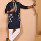 Navy Blue Kurta Set with Floral Embroidered Waistcoat ( JOKPWCS 5278 Navy ) [FF] [I-1]