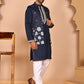 Navy Blue Kurta Set with Floral Embroidered Waistcoat ( JOKPWCS 5278 Navy ) [FF] [I-1]