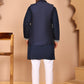 Navy Blue Kurta Set with Floral Embroidered Waistcoat ( JOKPWCS 5278 Navy ) [FF] [I-1]