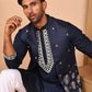 Navy Blue Kurta Set with Floral Embroidered Waistcoat ( JOKPWCS 5278 Navy ) [FF] [I-1]