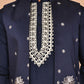 Navy Blue Kurta Set with Floral Embroidered Waistcoat ( JOKPWCS 5278 Navy ) [FF] [I-1]
