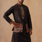 Printed Silk Blend Kurta with Matching Printed Waistcoat Set ( JOKPWCS 5301 Black ) [FF] [P-7-8]