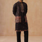 Printed Silk Blend Kurta with Matching Printed Waistcoat Set ( JOKPWCS 5301 Black ) [FF] [P-7-8]