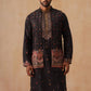 Printed Silk Blend Kurta with Matching Printed Waistcoat Set ( JOKPWCS 5301 Black ) [FF] [P-7-8]