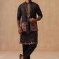 Printed Silk Blend Kurta with Matching Printed Waistcoat Set ( JOKPWCS 5301 Black ) [FF] [P-7-8]