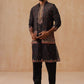 Printed Silk Blend Kurta with Matching Printed Waistcoat Set ( JOKPWCS 5301 Black ) [FF] [P-7-8]