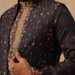 Printed Silk Blend Kurta with Matching Printed Waistcoat Set ( JOKPWCS 5301 Black ) [FF] [P-7-8]